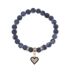 Браслет Сердце (любовь и семейное счастье) нат.камень синий Африк. агат 8мм BS-CR-0387