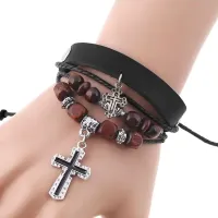 Кожаный браслет Крест, 1см BS860