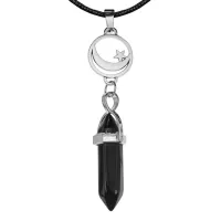 Амулет-маятник Полумесяц и звезда, нат.камень Черный агат MKA-5011