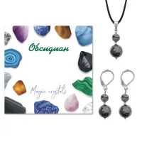 Комплект серьги и кулон Снежный обсидиан KOM01-27
