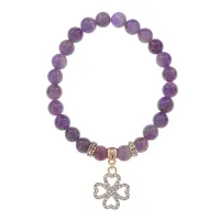 Браслет Клевер (удача и везение) нат.камень Аметист 8мм BS-CR-0303