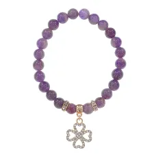 Браслет Клевер (удача и везение) нат.камень Аметист 8мм BS-CR-0303
