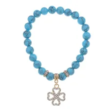 Браслет Клевер (удача и везение) синт.камень Бирюза 8мм BS-CR-0305