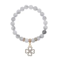 Браслет Клевер (удача и везение) нат.камень Кахолонг 8мм BS-CR-0307