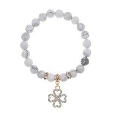 Браслет Клевер (удача и везение) нат.камень Кахолонг 8мм BS-CR-0307