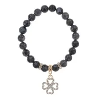 Браслет Клевер (удача и везение) нат.камень Лабрадор 8мм BS-CR-0308
