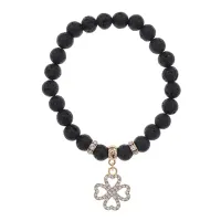 Браслет Клевер (удача и везение) нат.камень Лава 8мм BS-CR-0309