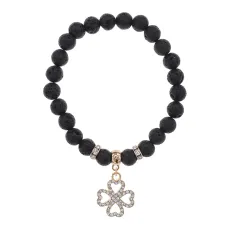 Браслет Клевер (удача и везение) нат.камень Лава 8мм BS-CR-0309