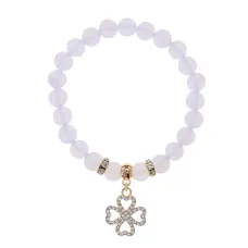 Браслет Клевер (удача и везение) синт.камень Лунный камень 8мм BS-CR-0311