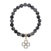 Браслет Клевер (удача и везение) нат.камень Снежный обсидиан 8мм BS-CR-0314