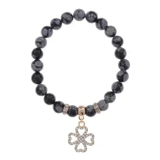 Браслет Клевер (удача и везение) нат.камень Снежный обсидиан 8мм BS-CR-0314