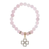 Браслет Клевер (удача и везение) нат.камень Розовый кварц 8мм BS-CR-0315