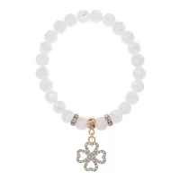 Браслет Клевер (удача и везение) синт.камень Сахарный кварц 8мм BS-CR-0316