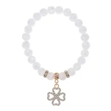 Браслет Клевер (удача и везение) синт.камень Сахарный кварц 8мм BS-CR-0316