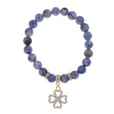 Браслет Клевер (удача и везение) нат.камень Содалит 8мм BS-CR-0318