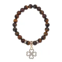 Браслет Клевер (удача и везение) нат.камень Тигровый глаз 8мм BS-CR-0319