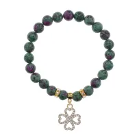 Браслет Клевер (удача и везение) синт.камень Цоизит 8мм BS-CR-0322