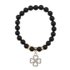Браслет Клевер (удача и везение) нат.камень Черный агат 8мм BS-CR-0323