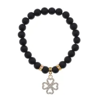 Браслет Клевер (удача и везение) синт.камень Шунгит 8мм BS-CR-0324