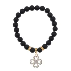 Браслет Клевер (удача и везение) синт.камень Шунгит 8мм BS-CR-0324