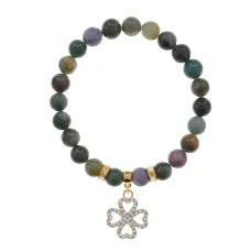 Браслет Клевер (удача и везение) нат.камень Яшма 8мм BS-CR-0325