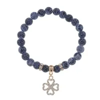 Браслет Клевер (удача и везение) нат.камень синий Африк. агат 8мм BS-CR-0327
