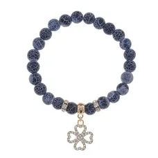 Браслет Клевер (удача и везение) нат.камень синий Африк. агат 8мм BS-CR-0327