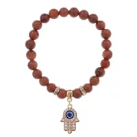 Браслет Хамса (защита от сглаза и зла) синт.камень Корич. авантюрин 8мм BS-CR-0331