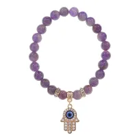 Браслет Хамса (защита от сглаза и зла) нат.камень Аметист 8мм BS-CR-0333