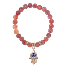 Браслет Хамса (защита от сглаза и зла) нат.камень Африканский агат 8мм BS-CR-0334