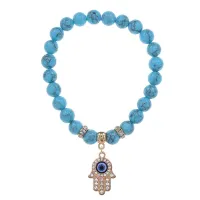 Браслет Хамса (защита от сглаза и зла) синт.камень Бирюза 8мм BS-CR-0335