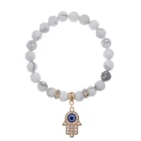 Браслет Хамса (защита от сглаза и зла) нат.камень Кахолонг 8мм BS-CR-0337