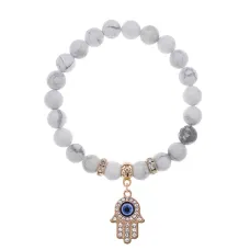 Браслет Хамса (защита от сглаза и зла) нат.камень Кахолонг 8мм BS-CR-0337