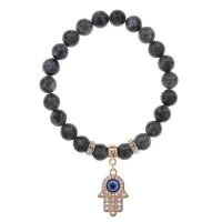 Браслет Хамса (защита от сглаза и зла) нат.камень Лабрадор 8мм BS-CR-0338