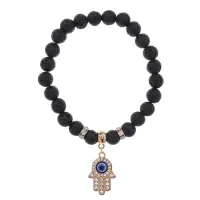 Браслет Хамса (защита от сглаза и зла) нат.камень Лава 8мм BS-CR-0339