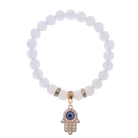 Браслет Хамса (защита от сглаза и зла) синт.камень Лунный камень 8мм BS-CR-0341