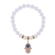 Браслет Хамса (защита от сглаза и зла) синт.камень Лунный камень 8мм BS-CR-0341