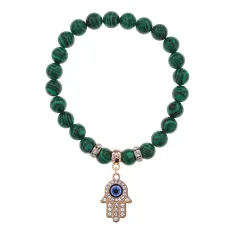 Браслет Хамса (защита от сглаза и зла) синт.камень Малахит 8мм BS-CR-0342