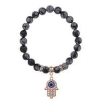 Браслет Хамса (защита от сглаза и зла) нат.камень Снежный обсидиан 8мм BS-CR-0344