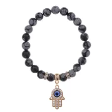Браслет Хамса (защита от сглаза и зла) нат.камень Снежный обсидиан 8мм BS-CR-0344