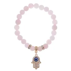 Браслет Хамса (защита от сглаза и зла) нат.камень Розовый кварц 8мм BS-CR-0345
