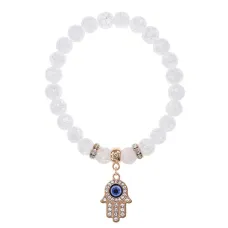 Браслет Хамса (защита от сглаза и зла) синт.камень Сахарный кварц 8мм BS-CR-0346