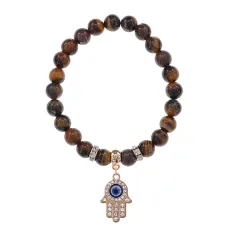Браслет Хамса (защита от сглаза и зла) нат.камень Тигровый глаз 8мм BS-CR-0349