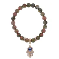 Браслет Хамса (защита от сглаза и зла) нат.камень Унакит 8мм BS-CR-0350