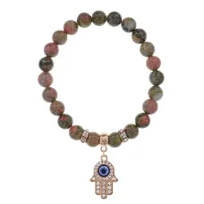 Браслет Хамса (защита от сглаза и зла) нат.камень Унакит 8мм BS-CR-0350
