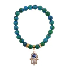 Браслет Хамса (защита от сглаза и зла) синт.камень Хризоколла 8мм BS-CR-0351