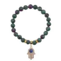 Браслет Хамса (защита от сглаза и зла) синт.камень Цоизит 8мм BS-CR-0352