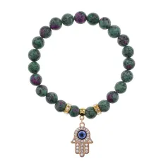 Браслет Хамса (защита от сглаза и зла) синт.камень Цоизит 8мм BS-CR-0352