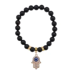 Браслет Хамса (защита от сглаза и зла) нат.камень Черный агат 8мм BS-CR-0353