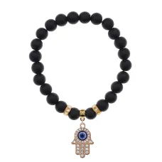 Браслет Хамса (защита от сглаза и зла) синт.камень Шунгит 8мм BS-CR-0354